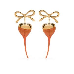 Ottolinger Gold and Orange Bow Heart Drop‎ Earrings Avant-Garde Designer Jewelry